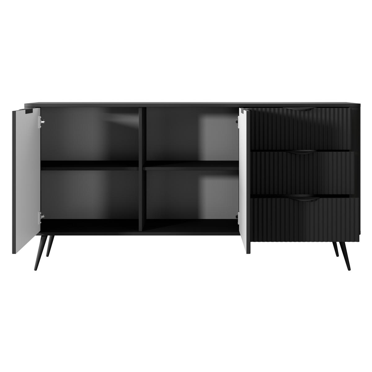SIDEBOARD LANTANA 163/81/38 cm mit 3 Schubladen und 2 Türen Schwarz - Schwarz, Holzwerkstoff (163/81/38cm) - MASSENO