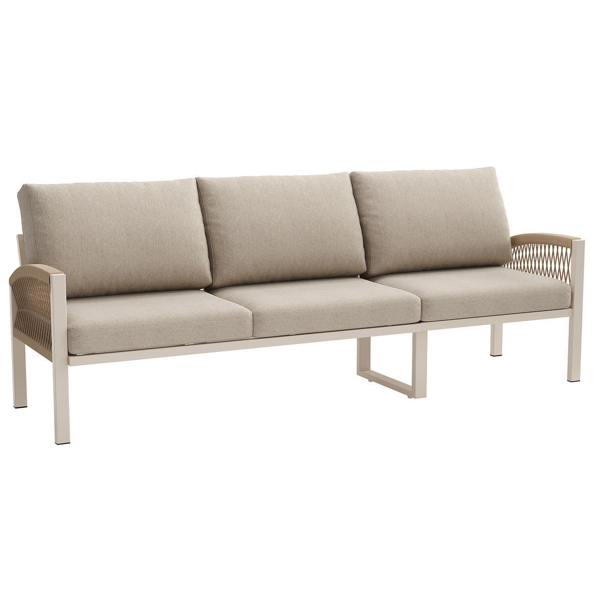 GARTENSETS aus Eisen 173.5x65x62.5cm Beige mit Holzoptik-Glasplatte - Beige, Metall - Modfu