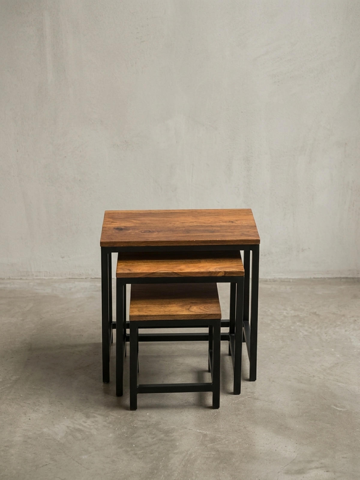 BEISTELLTISCH Set – 3-teilig Massivholz Metallbeine handgefertigt - Schwarz/Braun, Holz/Metall (30/45/45cm) - KADIMA DESIGN