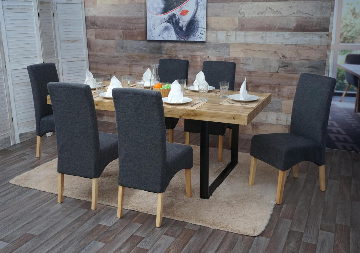 ESSZIMMERSTUHL 6er-Set gepolstert 100x44x56cm Sitzhöhe 48cm Stoff/Textil Dunkelgrau helle Beine - Dunkelgrau, Textil (44/100/56cm) - CHEFGASTRO