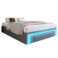 BETTGESTELL 140/200 cm Grau mit Schubladen und LED-Lichtleiste aus PU-Leder - Grau, Textil (140/200cm) - OKWISH