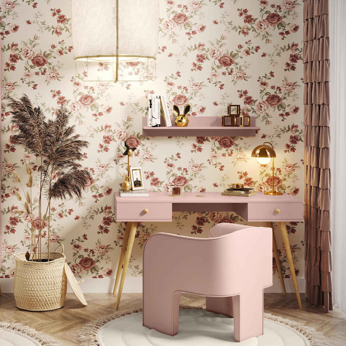 SCHREIBTISCH Rosa Skandinavischer Stil Mit Schubladen - Rosa, Holzwerkstoff (135/135/79cm) - Sepro Meble