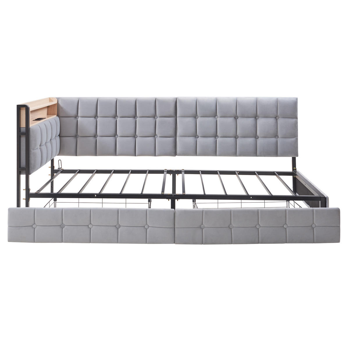 TAPECIRANI krevet na razvlačenje 90/200 cm sivi od tkanine s LED rasvjetom i 2 ladice - siva, tekstil (90/200cm) - OKWISH