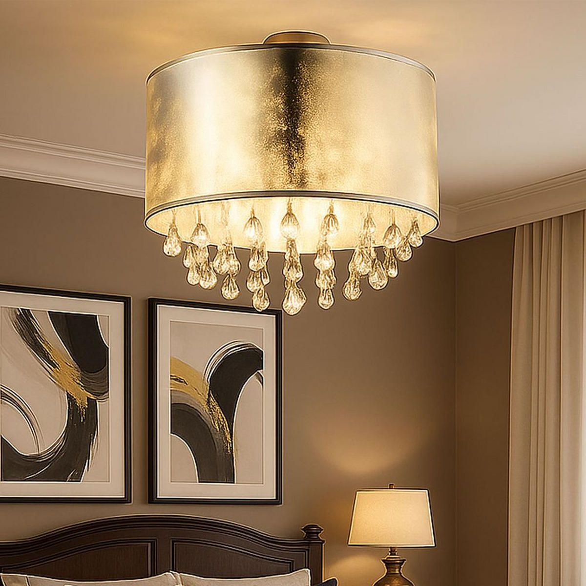 LED DECKENLEUCHTE Metall Silber Kristalloptik - Silberfarben, Textil (30/30/31cm) - Globo Lighting