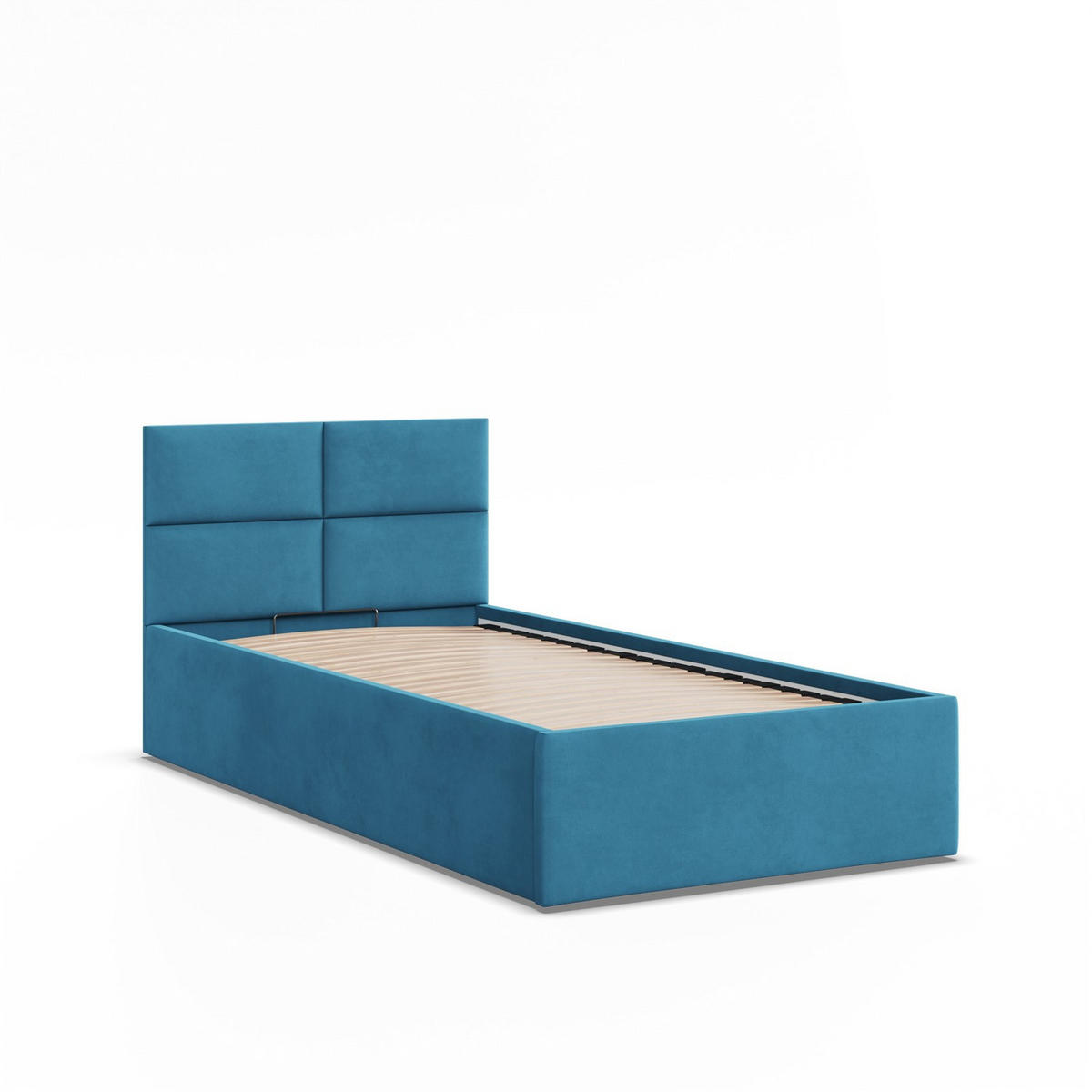 POLSTERBETT MIT KOPFTEIL 90x200 mit Bettkasten BORGO, Blau - Blau, Textil (90/200cm) - Mebligo