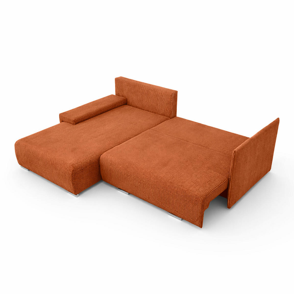 ECKSOFA L-Form Schlaffunktion Livorno Cord-Stoff Kupfer Links - Chromfarben/Schwarz, Holz/Kunststoff (246/188cm) - Kaiser Möbel