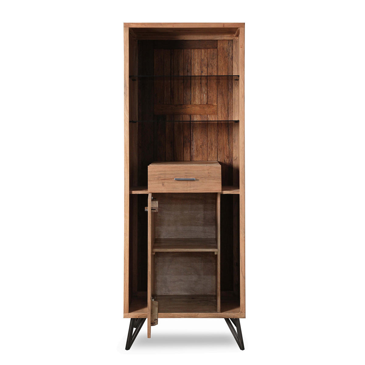 MASSIVE STANDVITRINE - inkl. Beleuchtung - Akazie - Akaziefarben, Holz (72/195/40cm) - home24