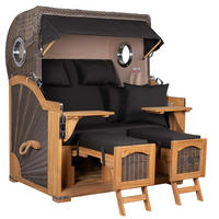 STRANDKORB Düne Grande Bullauge Teak PE Grey Dessin 548 - Schwarz/Braun, Metall (142/170/95cm) - Mr. Deko