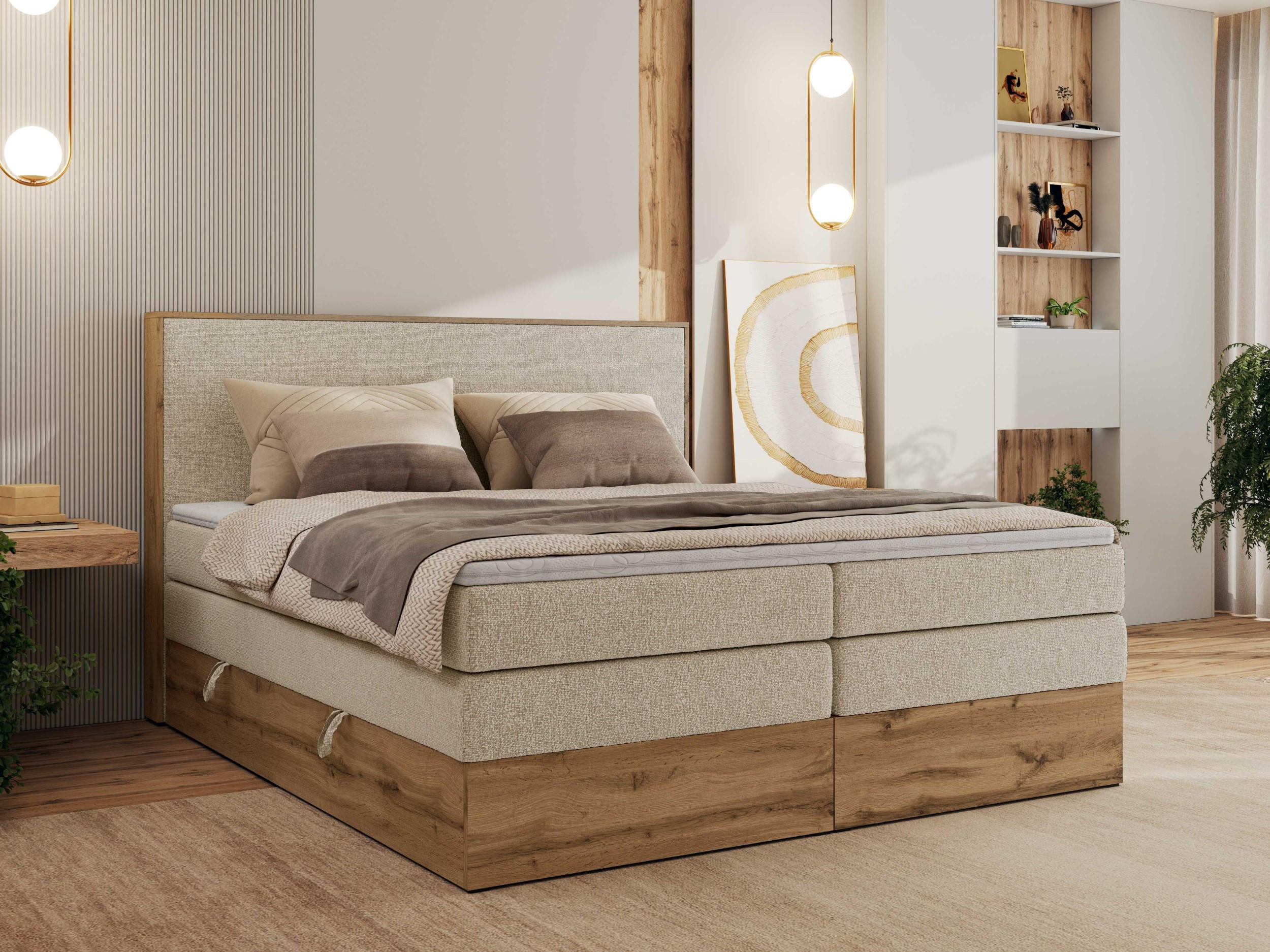 BOXBETT WOOD CLASSIC KING 140/200 - Creme Strukture - H3 - Creme, Textil (140/200cm) - MKS
