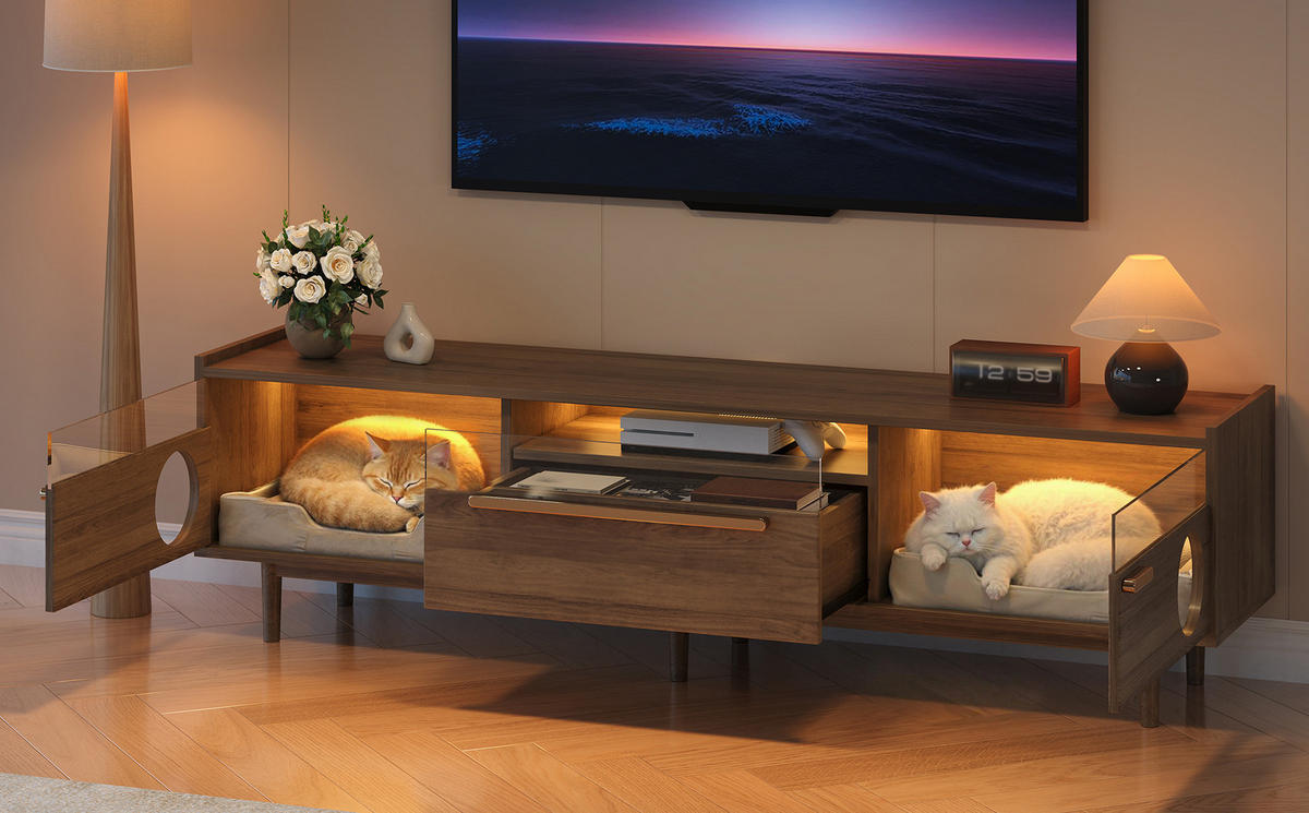 TV-ELEMENT mit LED und Katzenruheraum Holzwerkstoff Nussbaumfarbe - Braun, Holzwerkstoff (40/50/180cm) - Beauniv