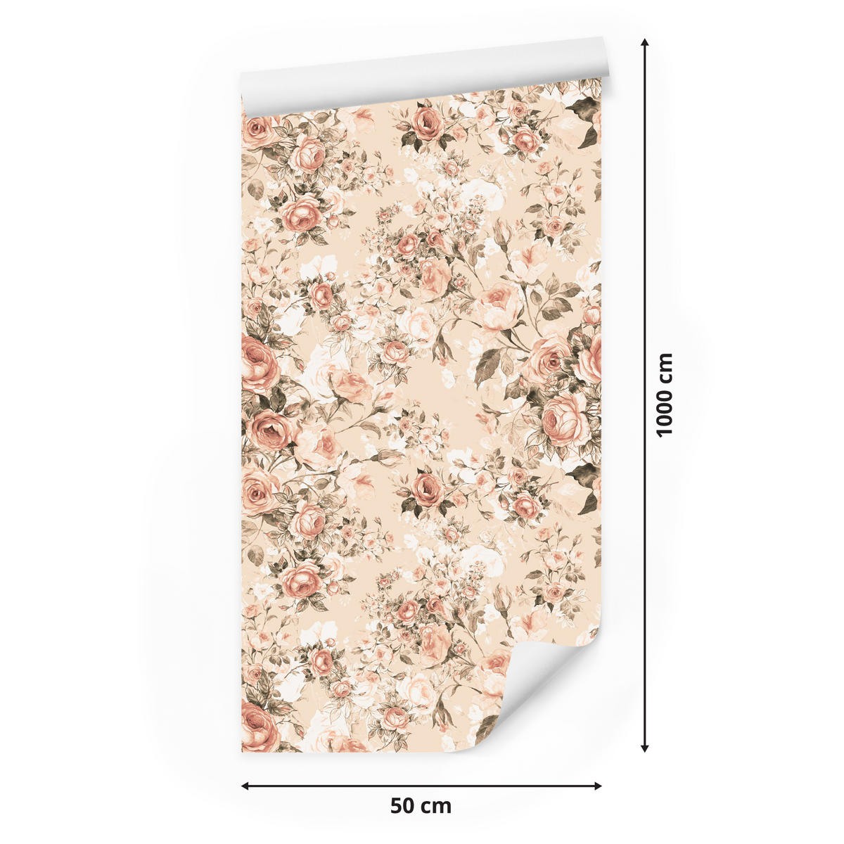 VLIESTAPETE Rosen im Retro-Stil – Rosa, Beige – 50x1000 cm - Beige/Rosa, Papier (50/1000cm) - Muralo