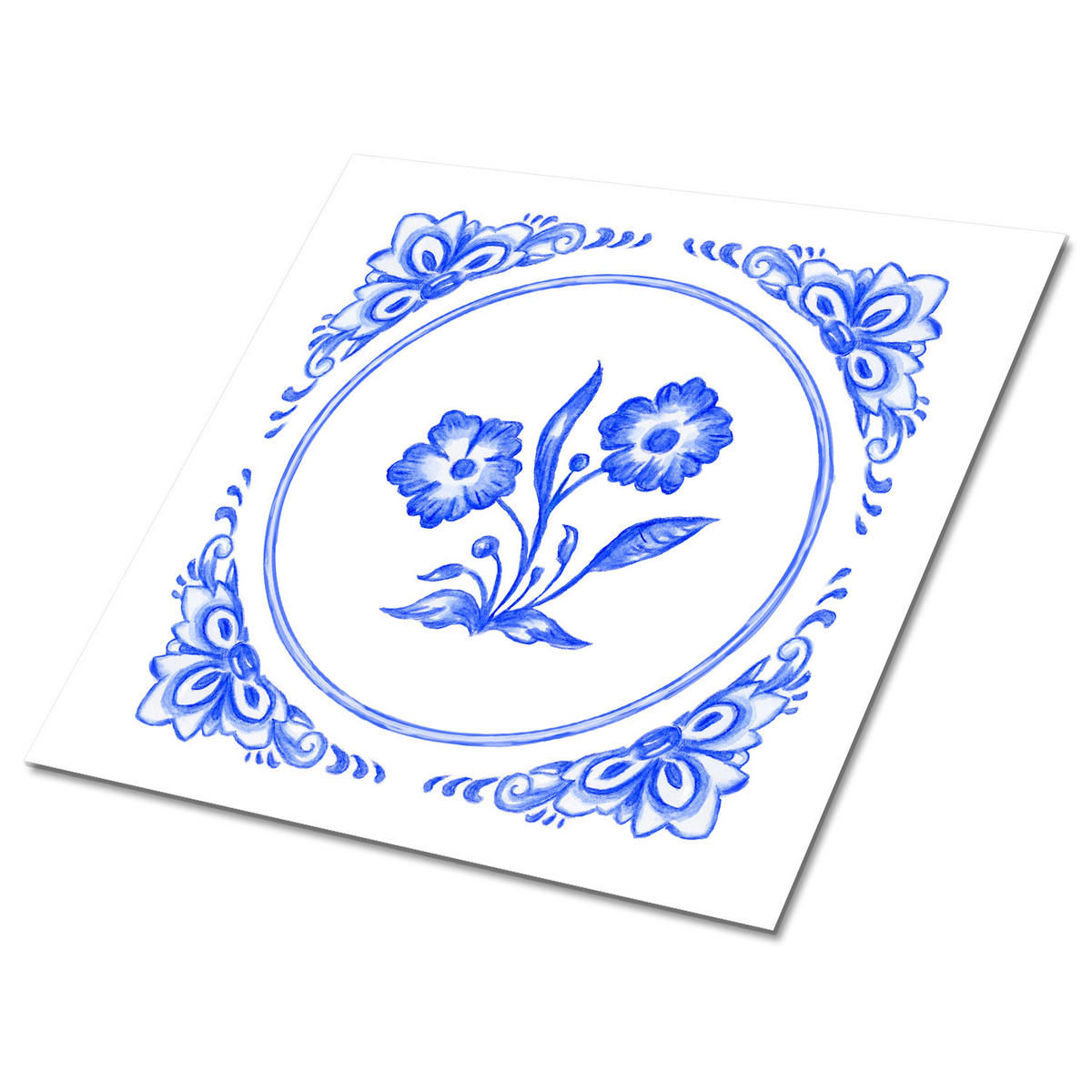 FLIESENAUFKLEBER 9 Stück 30x30 cm selbstklebend Azulejos-Blume - Blau, Textil (30/1.6/30cm) - TULUP