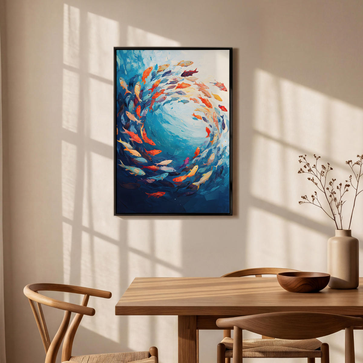 LEINWAND Bilder mit Rahmen - Meer - Fische - Bunt - Dynamisch - 60x90 - Hellblau, Textil (60/90cm) - MuchoWow