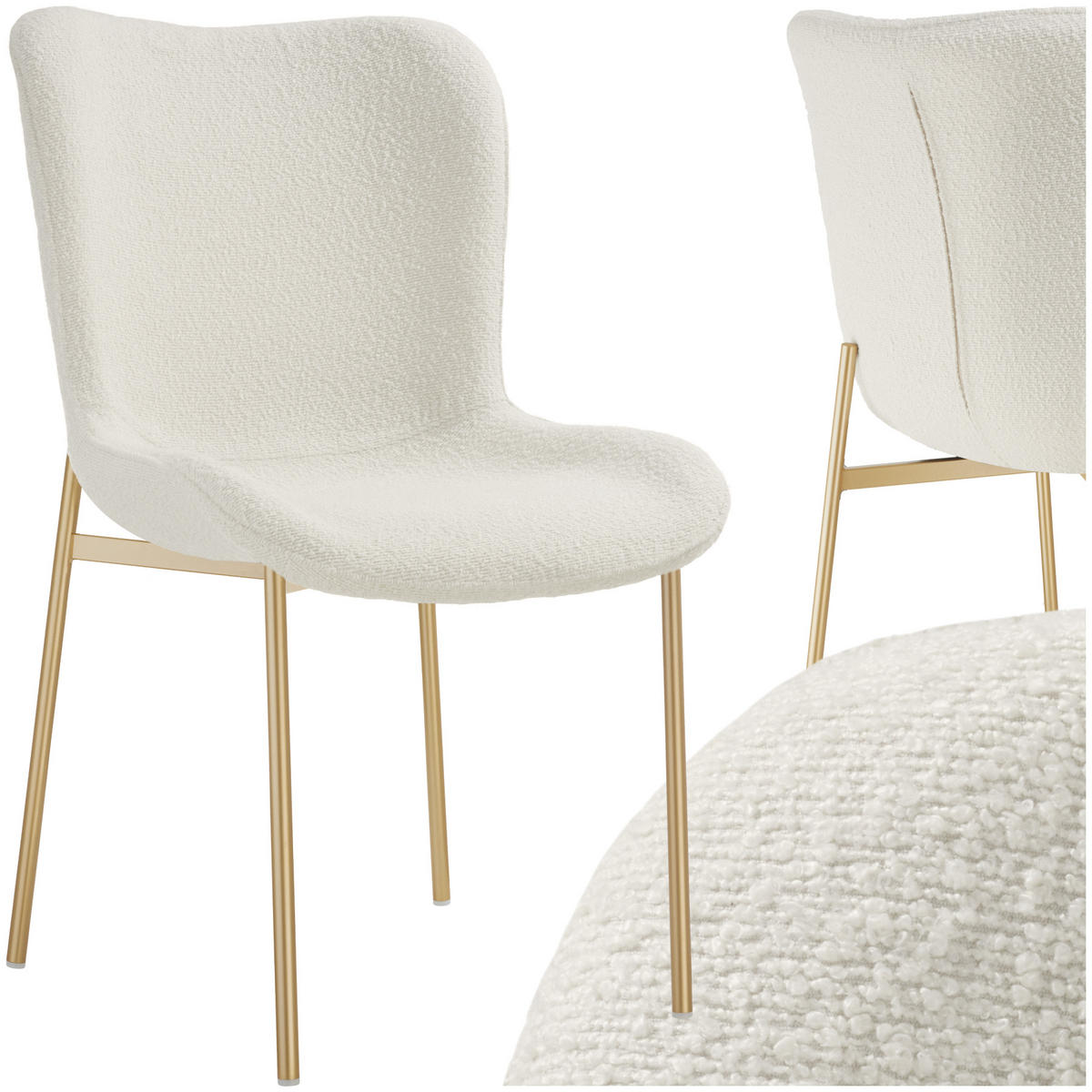 POLSTERSTUHL 1er Set Tessa 54 x 62 x 90 cm Bouclé weiß/gold - Goldfarben/Weiß, Kunststoff (54/90/62cm) - tectake