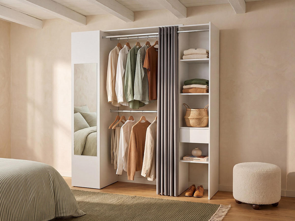 OFFENER Kleiderschrank - 177.5 cm x 50 cm - holz - weiß Bertrand - Weiß, Holz (177.5/205/50cm) - Vente-Unique