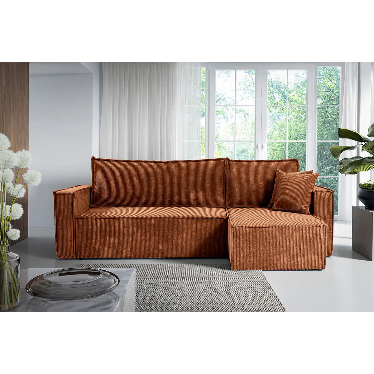 ECKSOFA Ezekiel 3 Sitzplätze Terracotta - Orange, Holz (236/145cm) - Petits-meubles