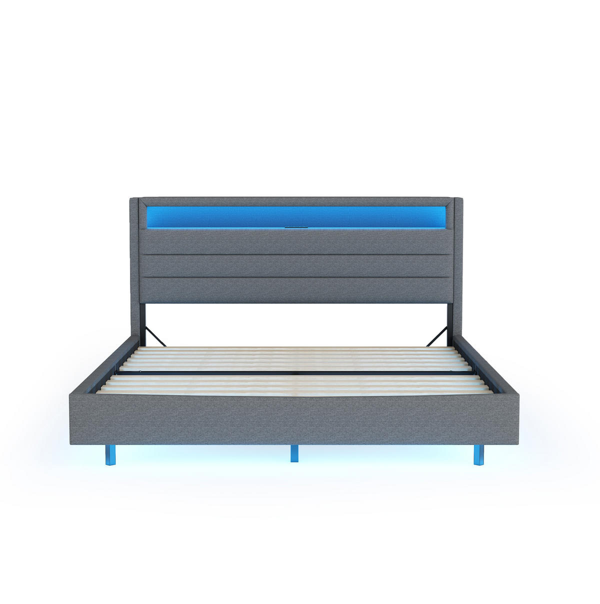 POLSTERBETT 160/200 cm Grau mit LED-Beleuchtung und USB-Anschluss - Grau, Textil (160/200cm) - Flora Grace