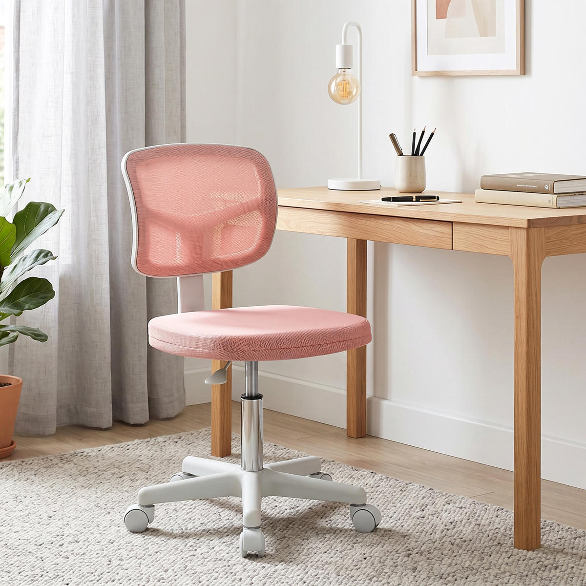BÜROSTUHL Rosa ohne Armlehnen 48/48/77,5-89,5 cm - Pink, Textil (48/89.5/48cm) - PANGIVO