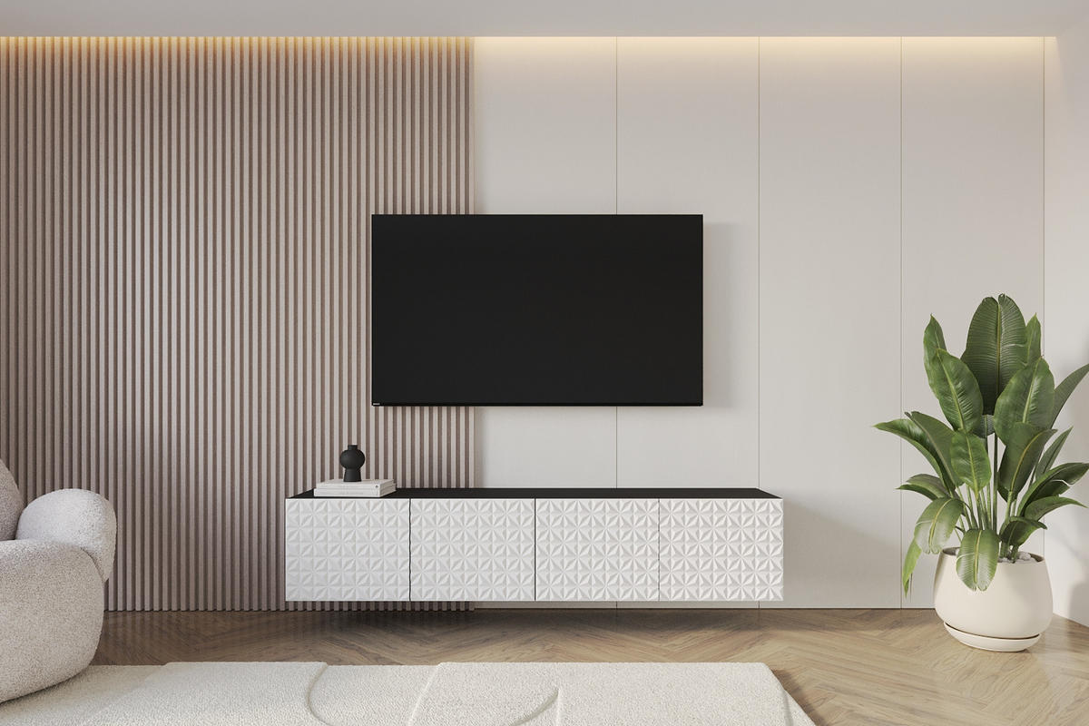 LOWBOARD VIRA-W 2x100x40x41 cm - Schwarz / Weiß - Weiß, Holzwerkstoff (200/40/41cm) - ALTDECOR