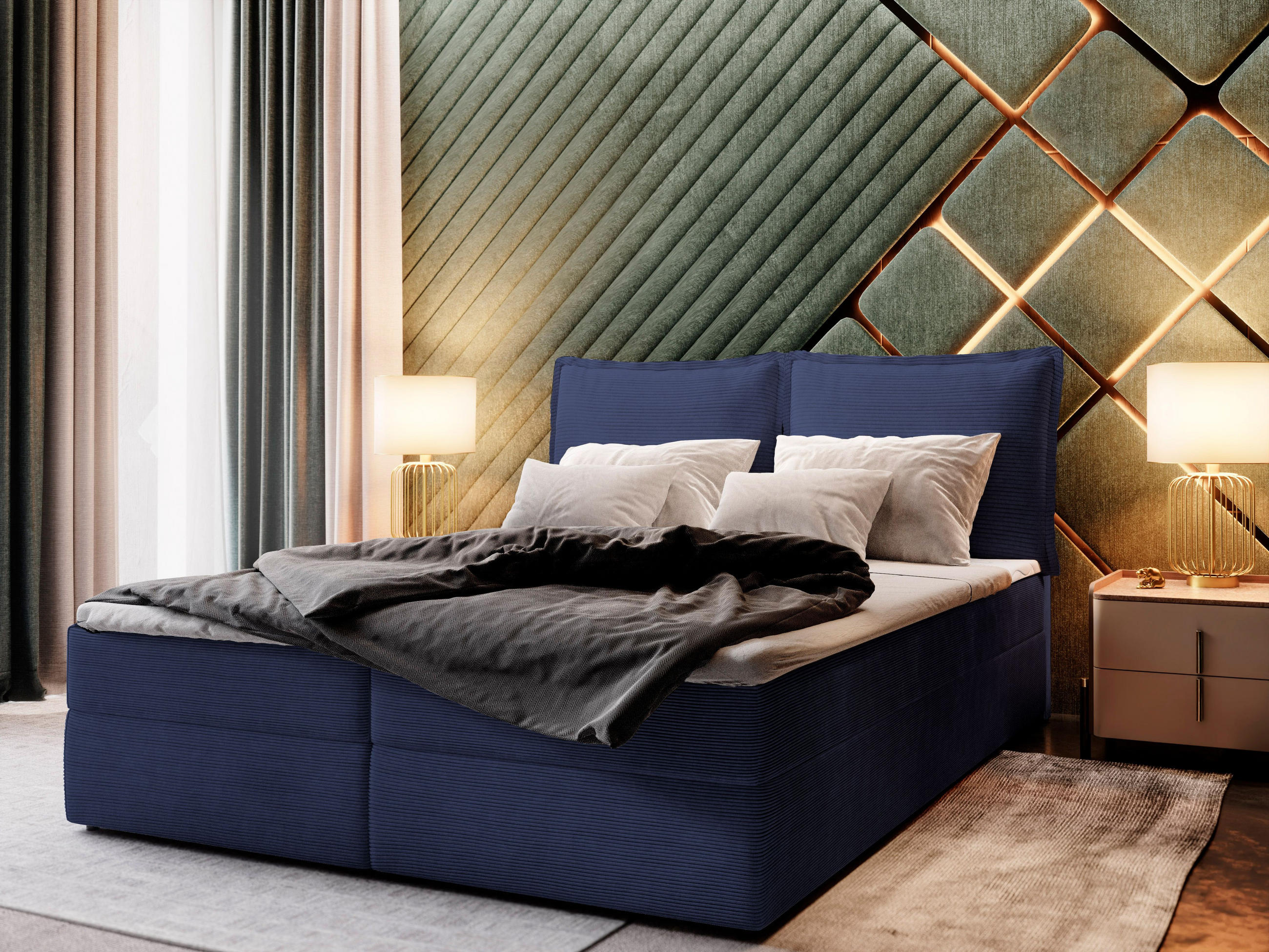 BOXBETT LENTE 180x200 cm mit Matratze und Topper - Blau - Blau, Holz (180/200cm) - MASSENO