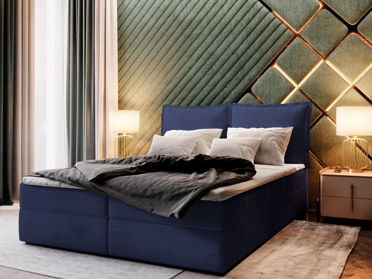 BOXBETT LENTE 160x200 cm mit Matratze und Topper - Blau - Blau, Holz (160/200cm) - MASSENO