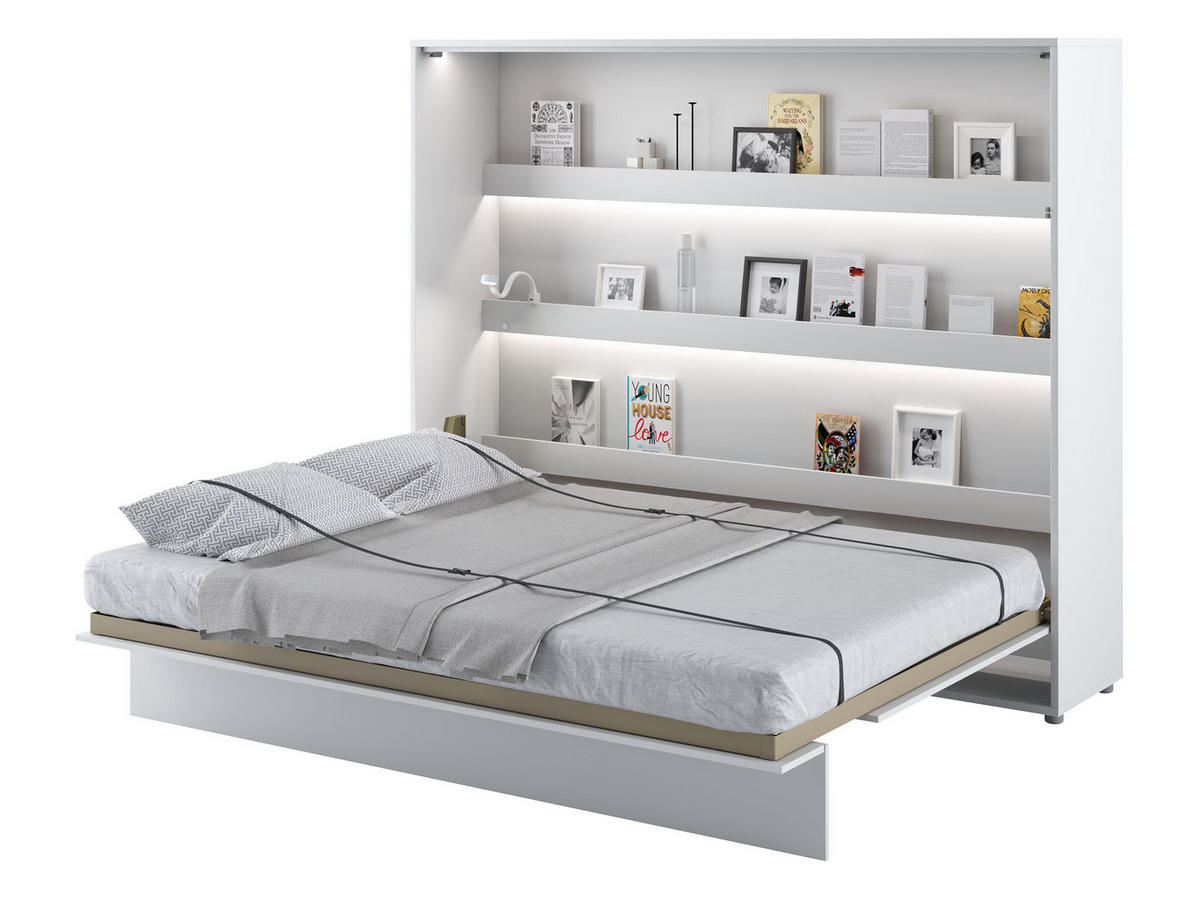 SCHRANKBETT Bed-Concept BC-14 160x200 mit weißer LED Beleuchtung - Weiß/Grau, Holz/Holzwerkstoff (160/200cm) - MIRJAN24