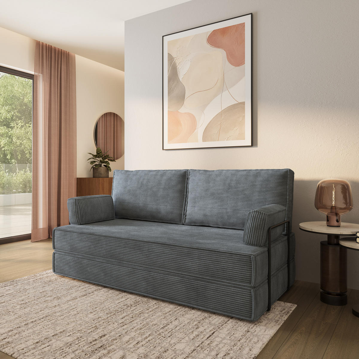 POHOVKA z pěny SILAR s kovovým rámem Manšestrová látka Šedá - šedá, textil (170/86/80cm) - MASSENO