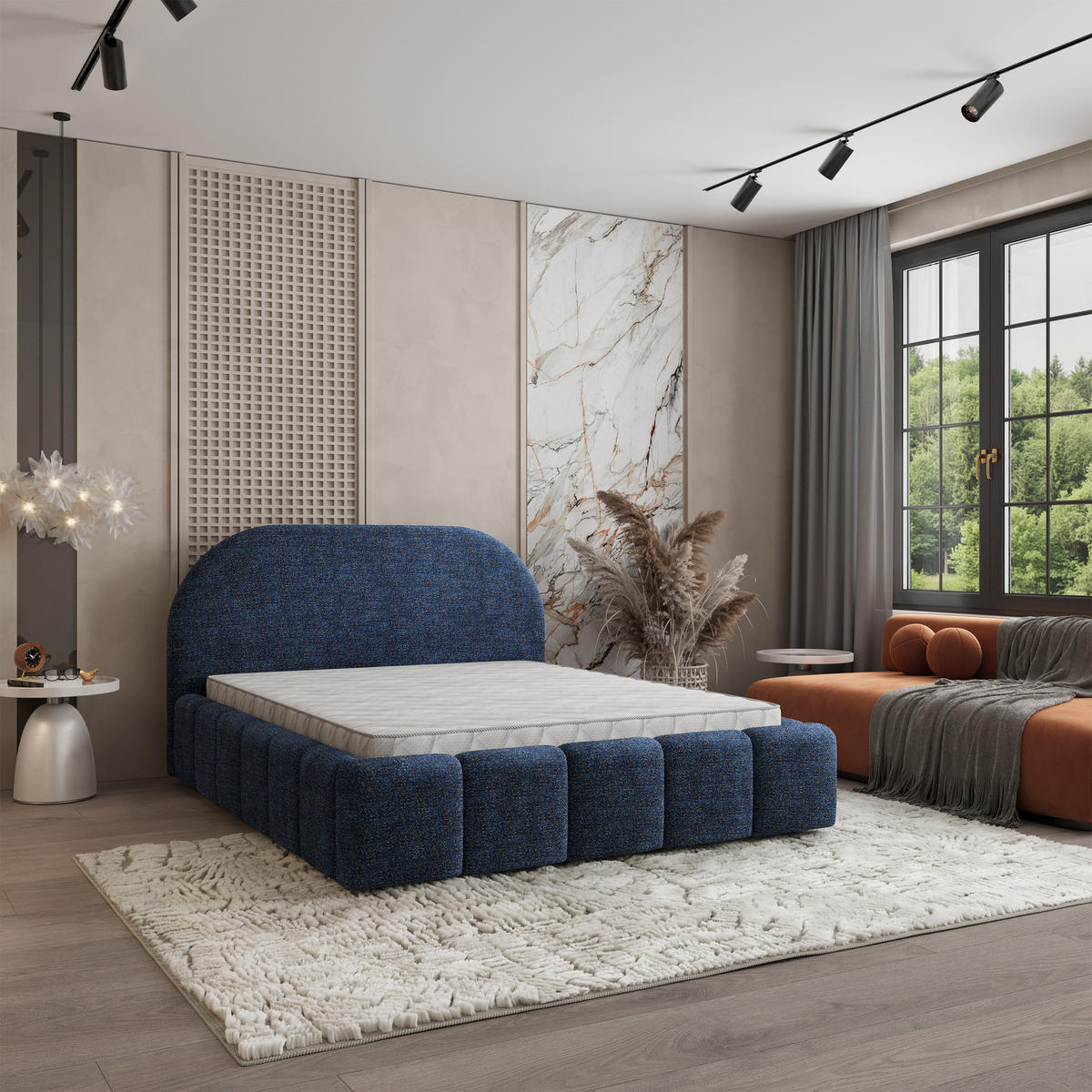 POLSTERBETT FLUSSO 140x200 cm mit Bettkästen - Blau - Blau, Holz (140/200cm) - MASSENO