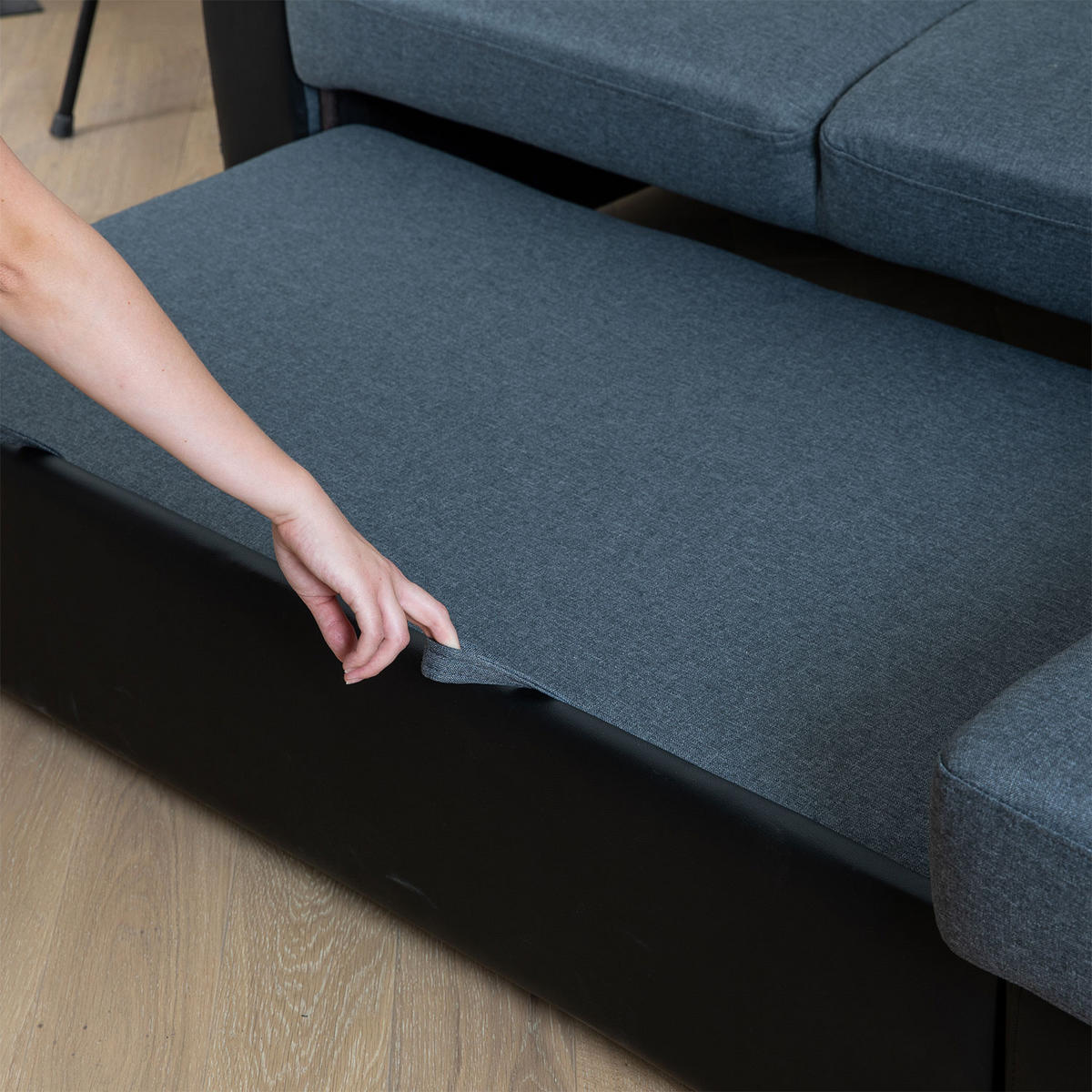 ECKSOFA CLARK GRAU MELIERT UND SCHWARZ 3 PLÄTZE - Schwarz, Kunststoff (225/146cm) - Happy Garden