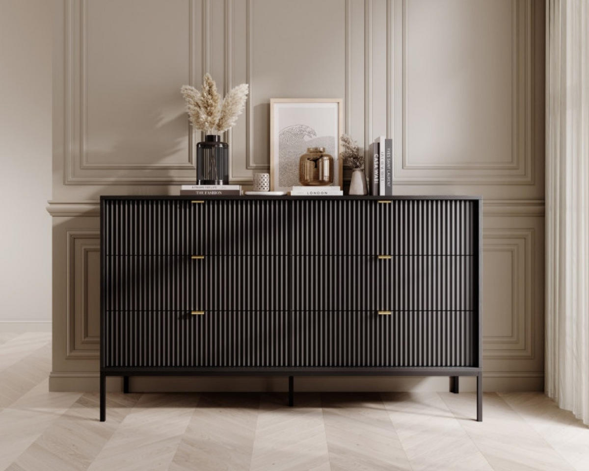 SIDEBOARD Schwarz KS154 Glamour Stil - Schwarz, Holzwerkstoff (154/91/39cm) - Sepro Meble