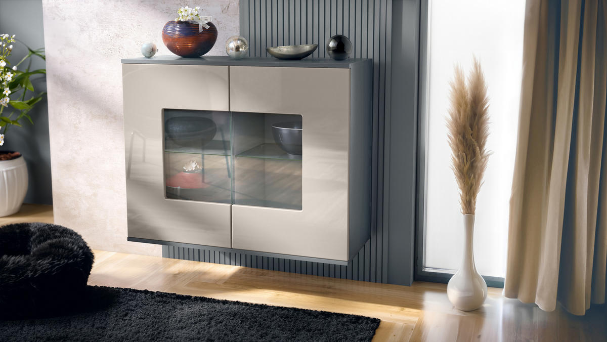 KOMMODE Grömitz Sandgrau Hochglanz - Sandfarben, Holzwerkstoff (92.5/73.5/35cm) - Vladon