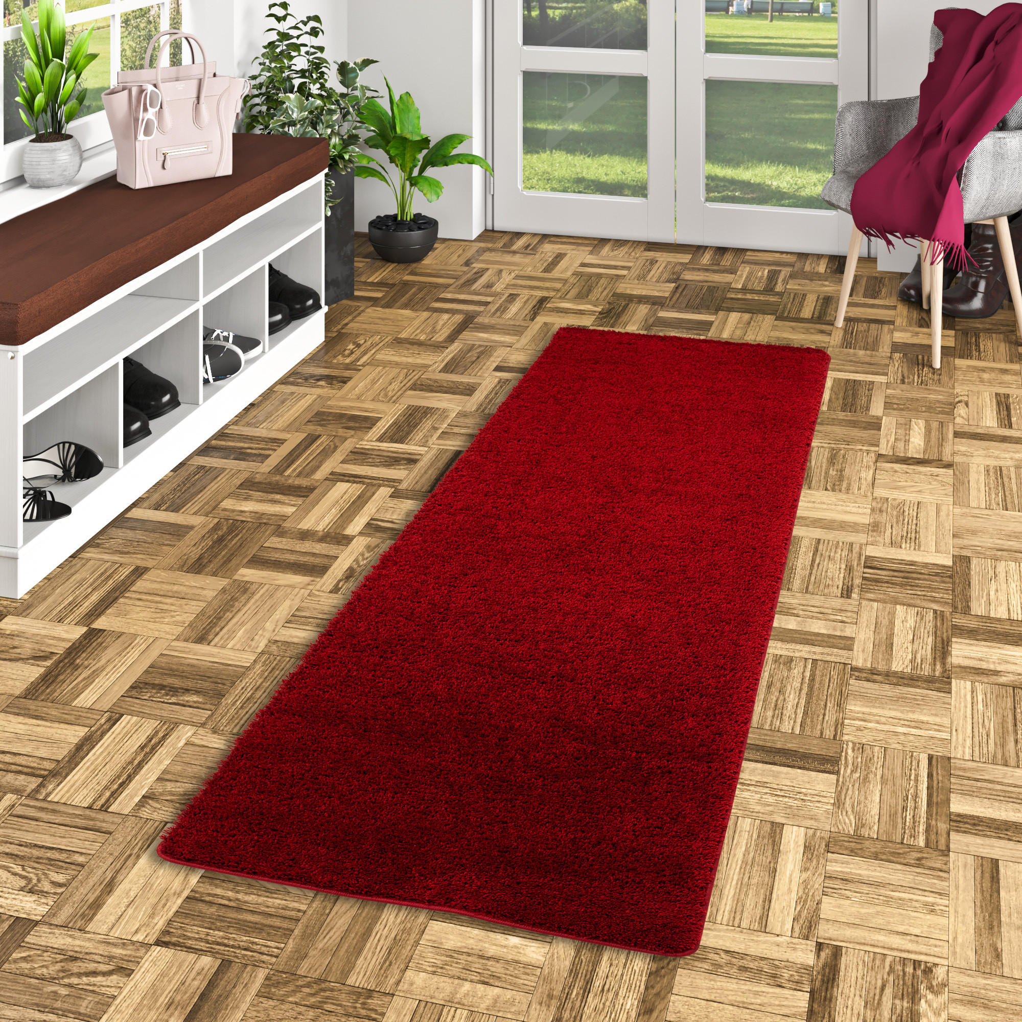 HOCHFLOR SHAGGY LÄUFER TEPPICH PALACE - Weinrot, Textil (80/320cm) - Snapstyle