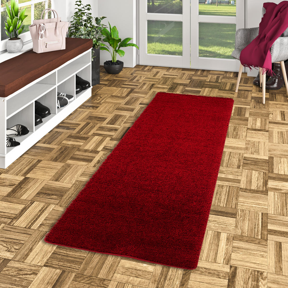 HOCHFLOR SHAGGY LÄUFER TEPPICH PALACE - Weinrot, Textil (80/200cm) - Snapstyle