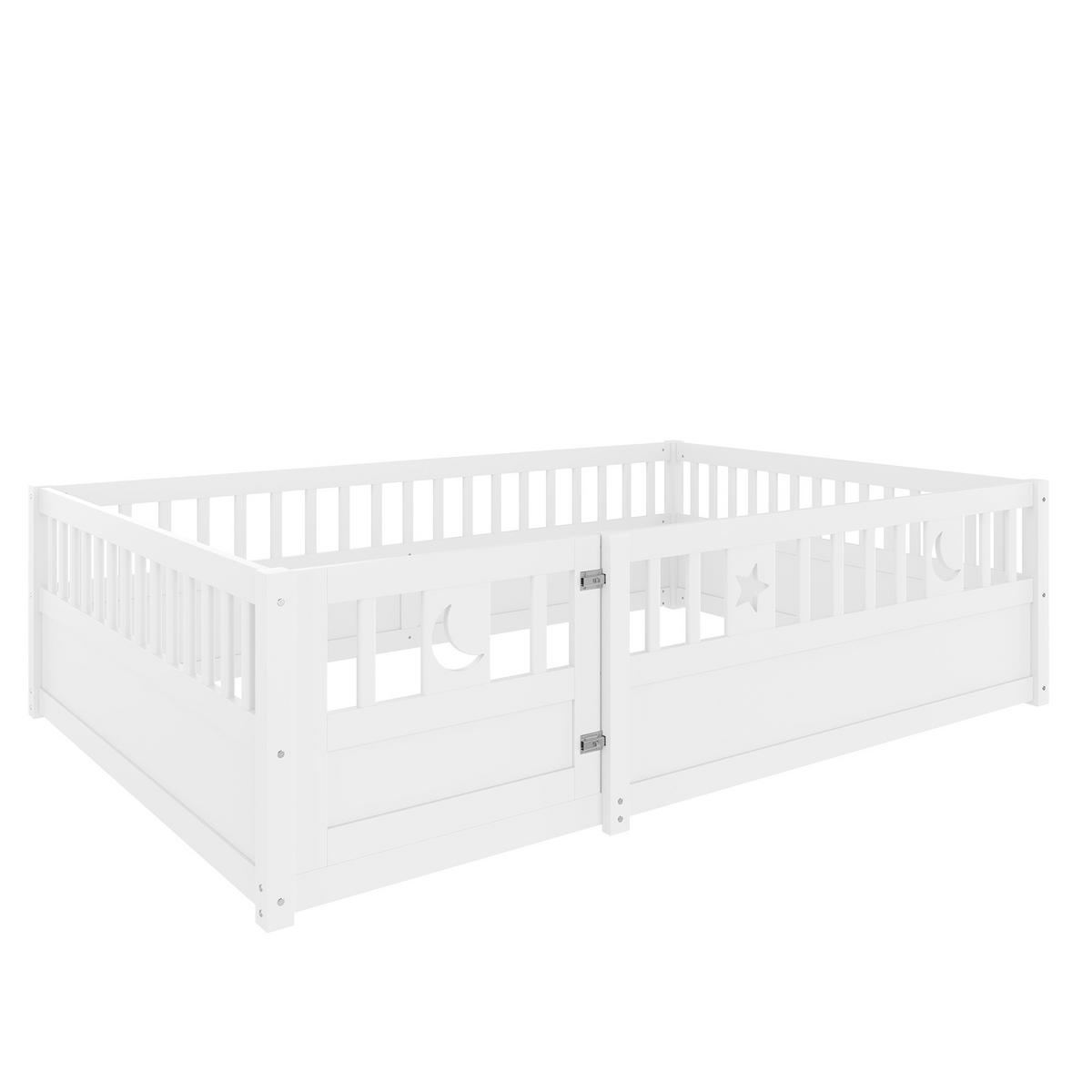 KINDERBETT 140/190 cm Weiß mit Gitter und Stern- und Monddekoration - Weiß, Holz (140/190cm) - OKWISH