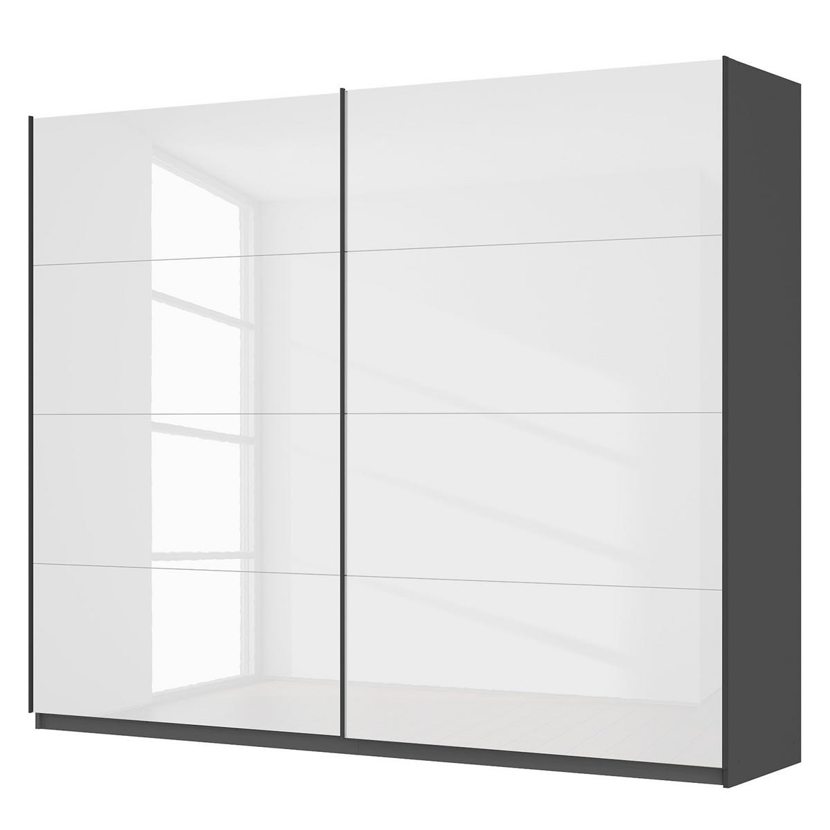 SCHWEBETÜRENSCHRANK - Weiß Hochglanz/Grau, Holzwerkstoff (270/222/68cm) - home24
