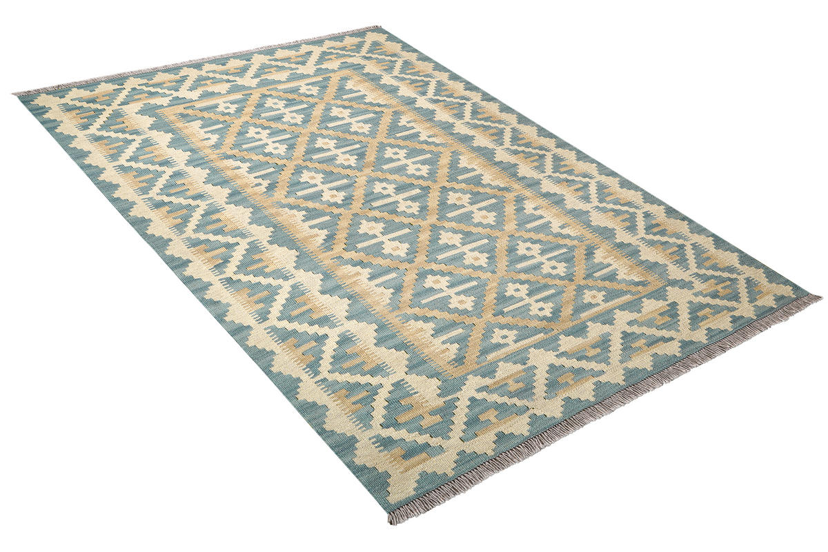 HANDWEBTEPPICH Gashgai Kelim Blau, Beige 179/126 cm Schurwolle - Blau, Textil (126/179cm) - Looma