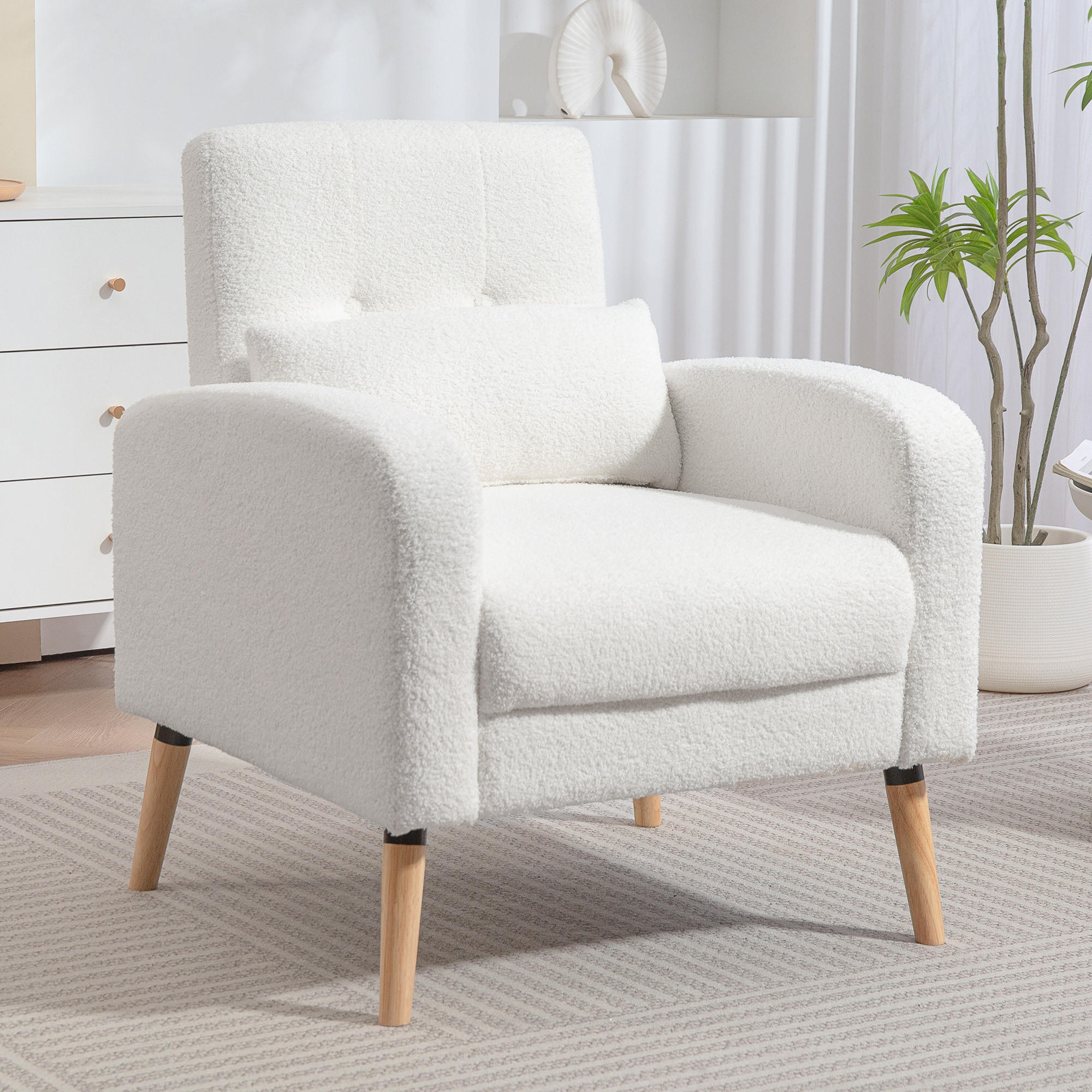 POLSTERSESSEL mit Kautschukholzbeinen, Weiß - Weiß, Kunststoff (74/89.5/76cm) - HOMCOM