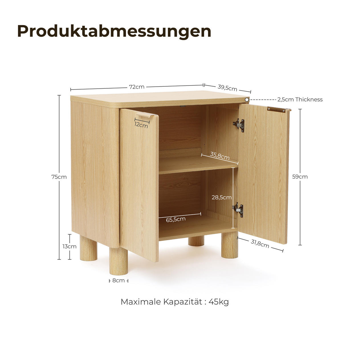MODERNES Sideboard Wohnzimmer, Kommode mit 2 Türen | B72 x T39,5 x H75 cm - Eichefarben/Braun, Holz (72/75/39.5cm) - Hometopia