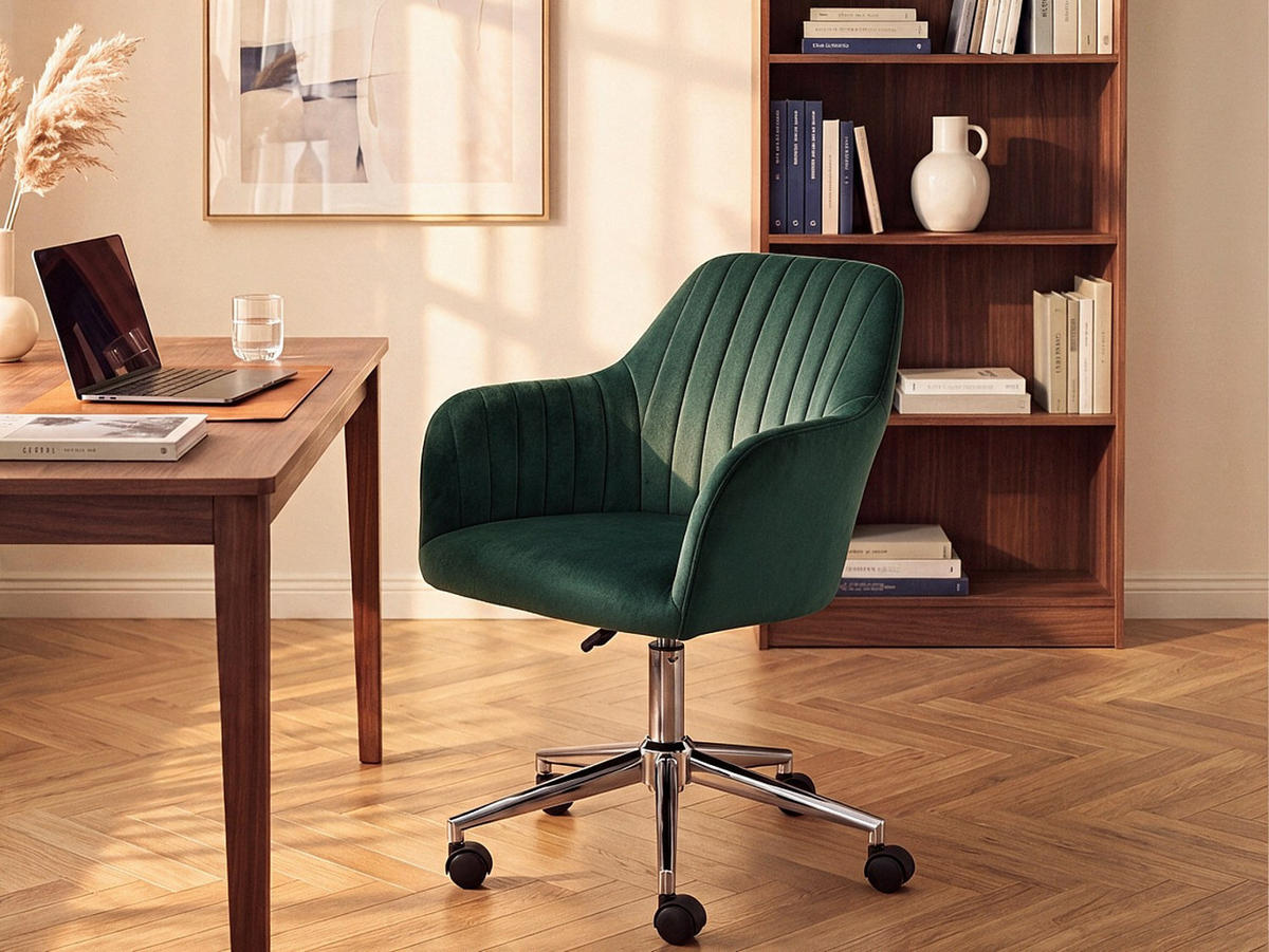 BÜROSTUHL ohne Armlehnen - 59 cm x 61.5 cm - samt - smaragdgrün Eleana - Grün, Textil/Metall (59/89/61.5cm) - Vente-Unique