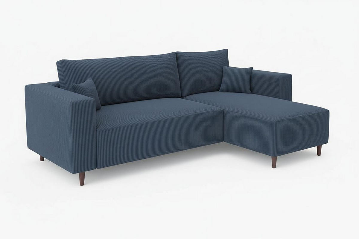 ECKSOFA RIO mit Schlaffunktion und Bettkasten, Farbe: Blau, Cordstoff, Ottomane Universal - Blau, Textil (249/142cm) - Marpur