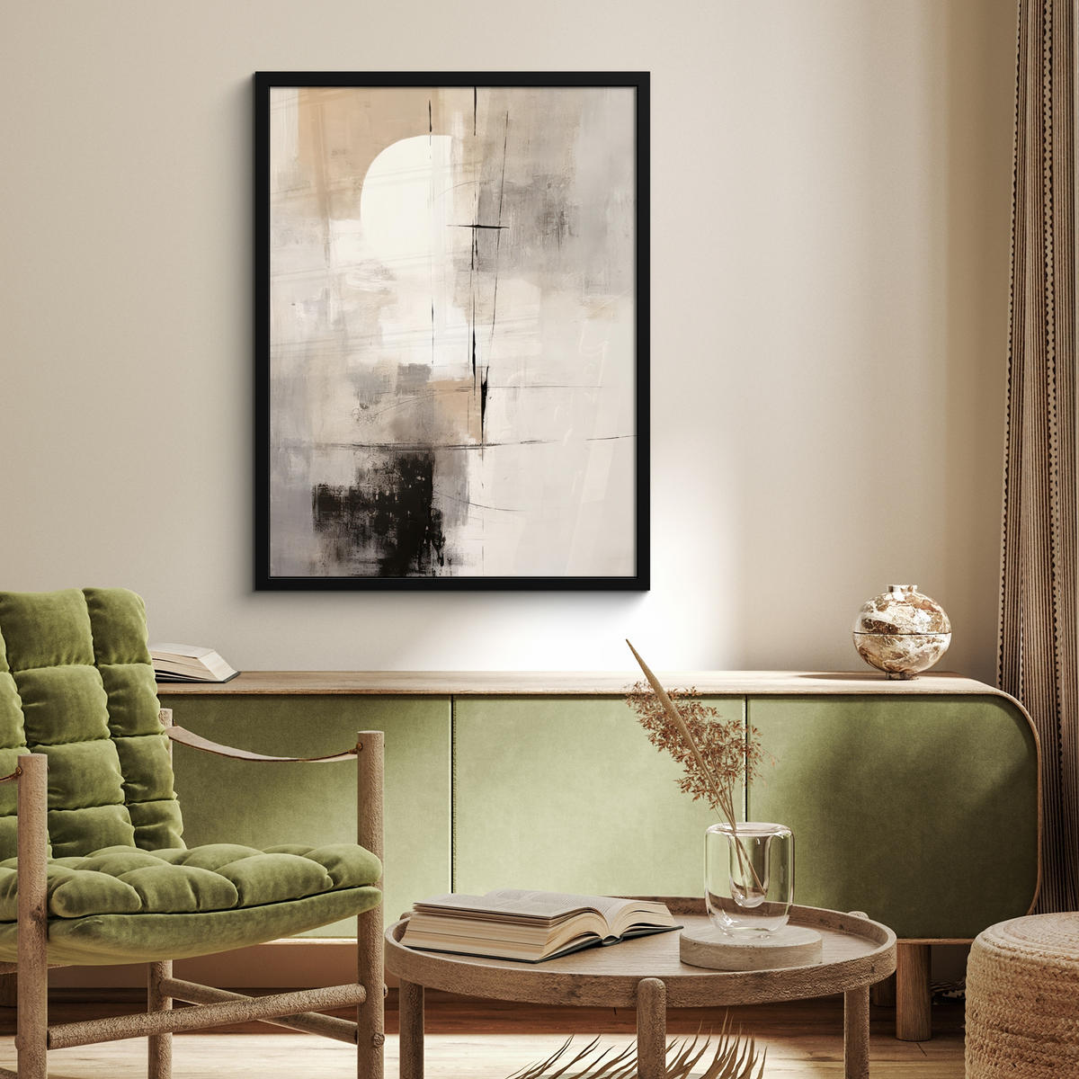 GERAHMTES BILD Abstrakt - Kunst - Grau 60x80 cm - Hellgrau, Papier (60/80cm) - MuchoWow