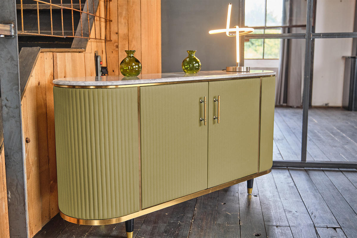 SIDEBOARD MARIA Grün Kunstleder - Schwarz/Grün, Stein/Metall (150/76/40cm) - KAWOLA