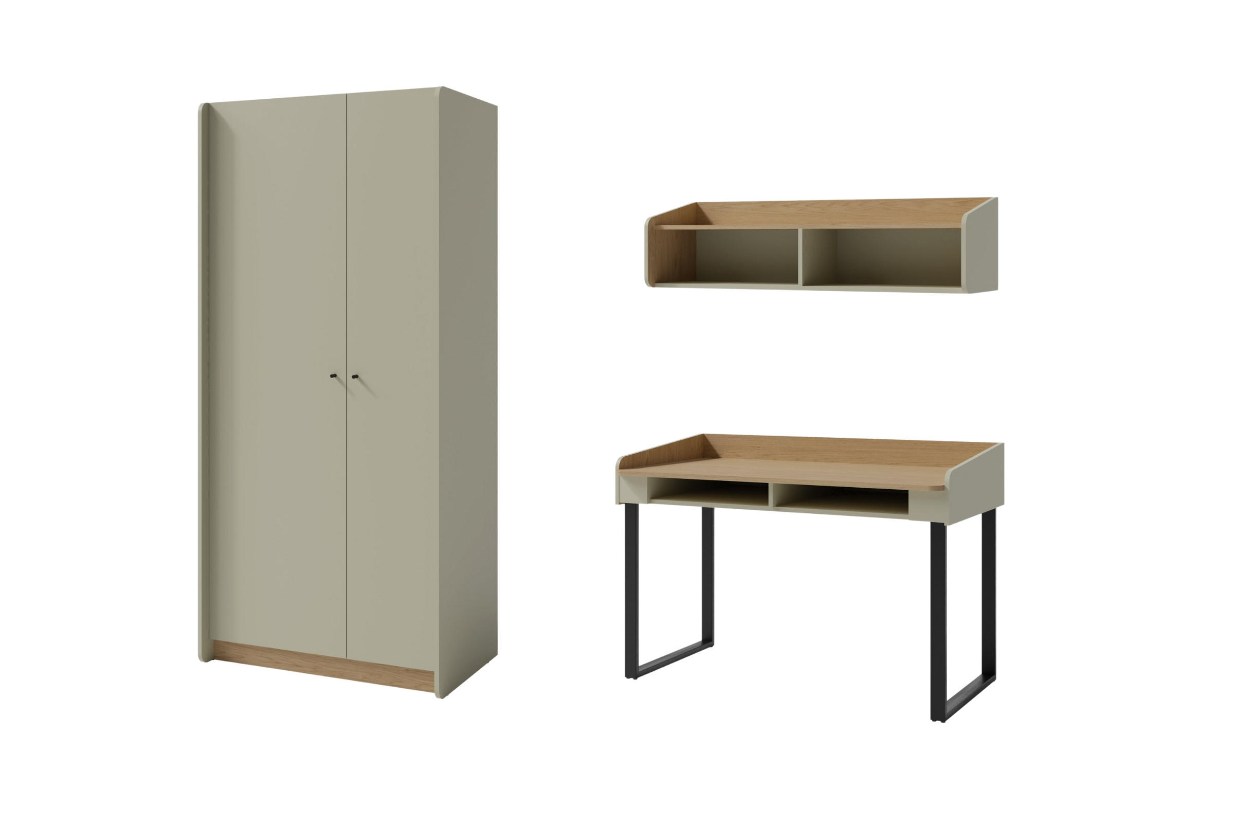 JUGENDZIMMER ALBI A 3-teilig in Eukalyptus / Baltic Düne Eiche - Alteiche/Eukalyptusholzfarben, Holzwerkstoff (215/195/65cm) - Deine Möbel 24