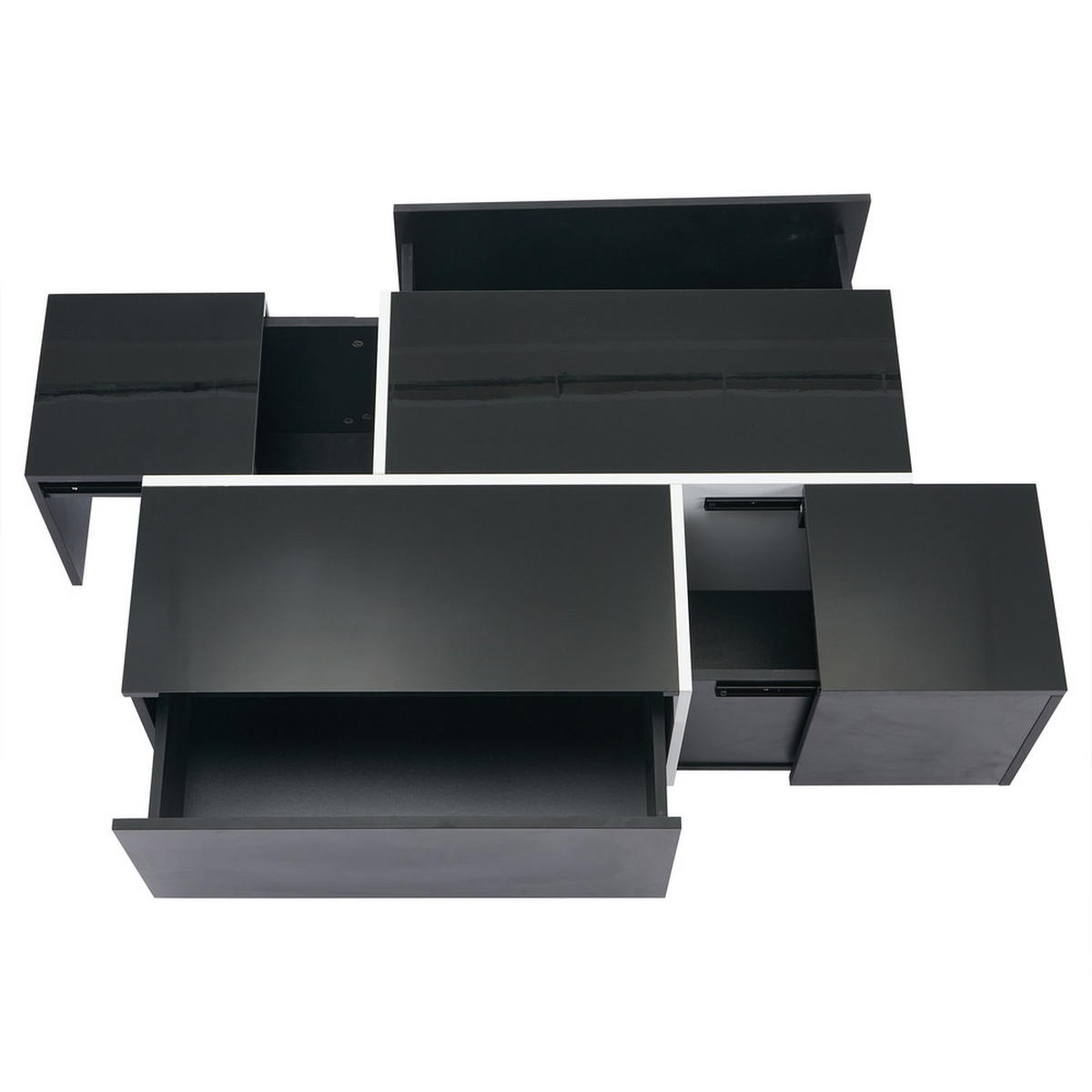 COUCHTISCH 100x60cm Schwarz Quadratisch Patchwork 4 Schubladen 30kg Belastung - Schwarz, Holz (79.6/39.57/20.6cm) - FLIEKS