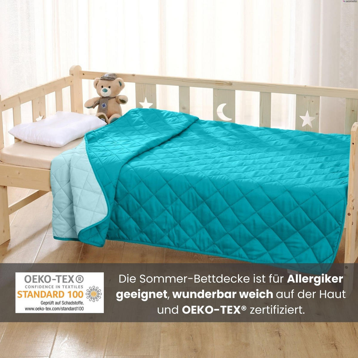 SOMMERBETT Camping türkis 200/200 cm Steppbett im Wende-Design Duo-Color - Türkis, Textil (200/200cm) - wometo