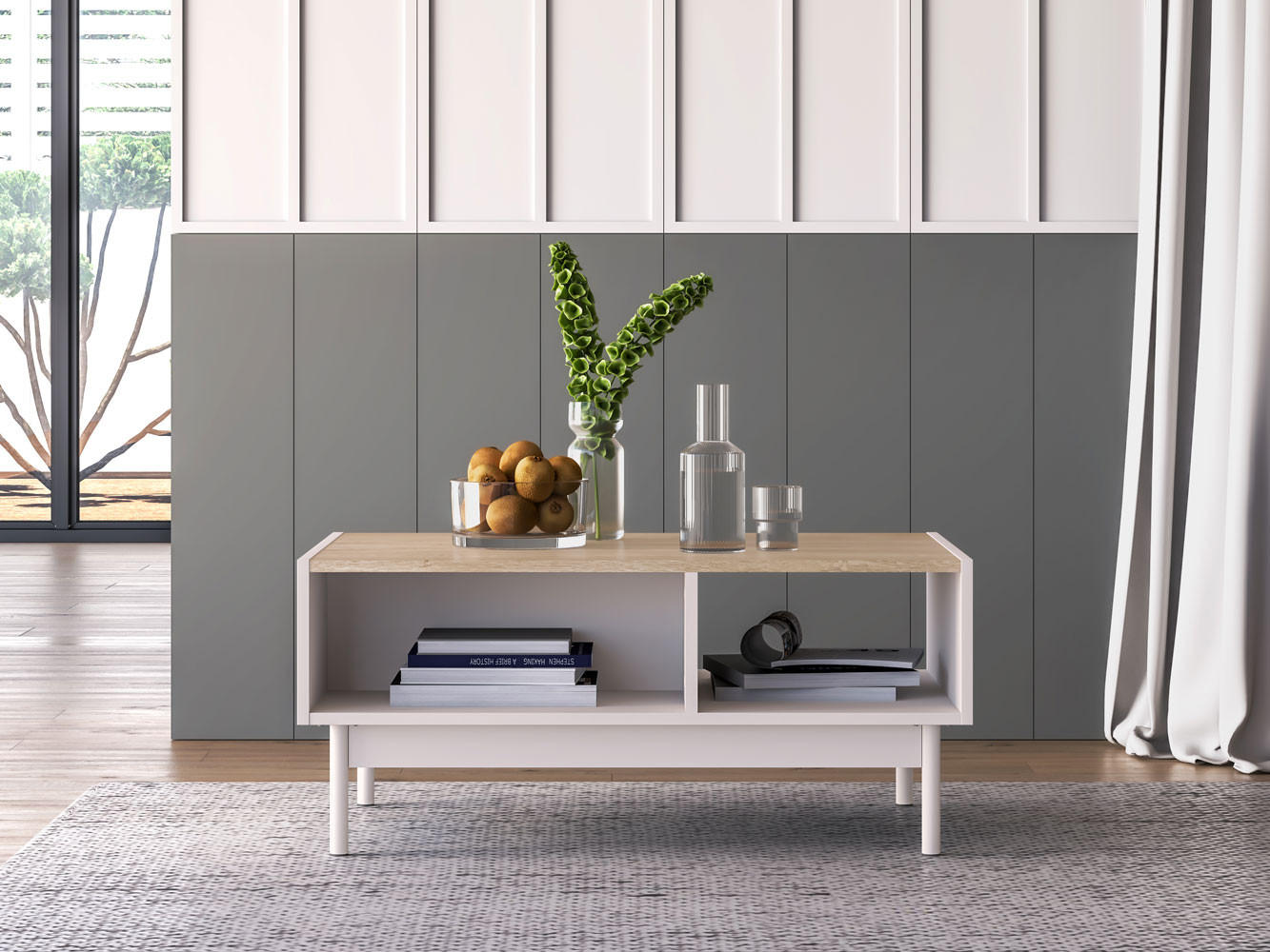 COUCHTISCH Dunea Cashmere / Eiche Cremona Torro 90 / 60 / 40cm - Creme/Braun, Holz/Holzwerkstoff (60/90/40cm) - Feldmann-Wohnen