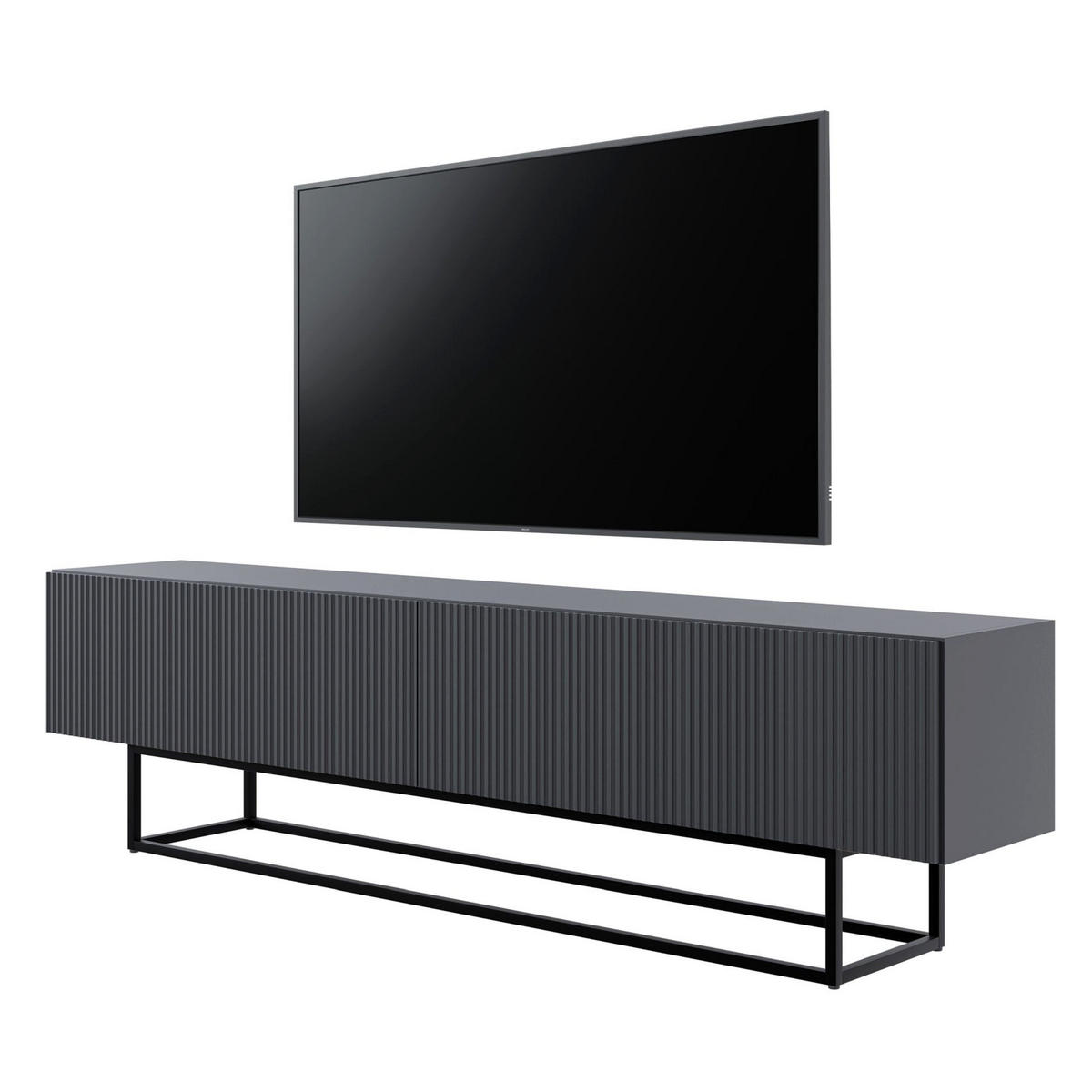 TV stolek Veldio bílý s černým kovovým rámem 175 cm - černá, kov/kompozitní dřevo (175/46.5/31.6cm) - Selsey