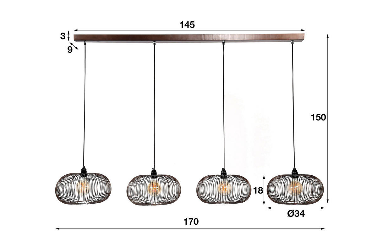 HÄNGELAMPE CATAVI Schwarz Metall - Schwarz, Metall (35/170/150cm) - KAWOLA