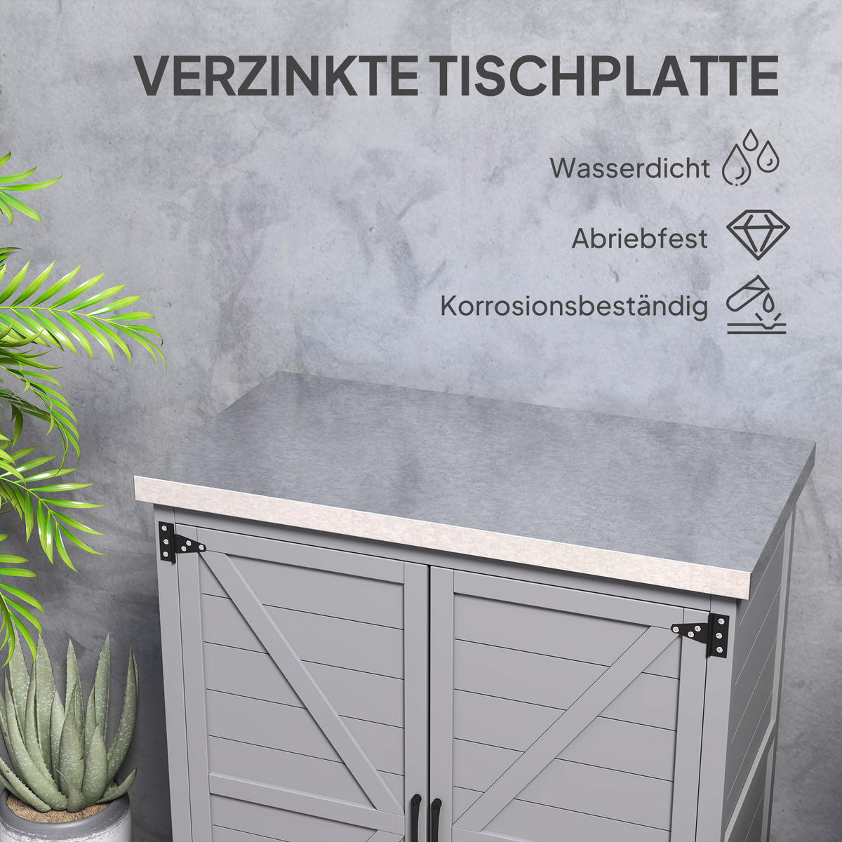 GARTENSCHRANK Holz Grau - Grau, Holz (43/92/79cm) - Outsunny