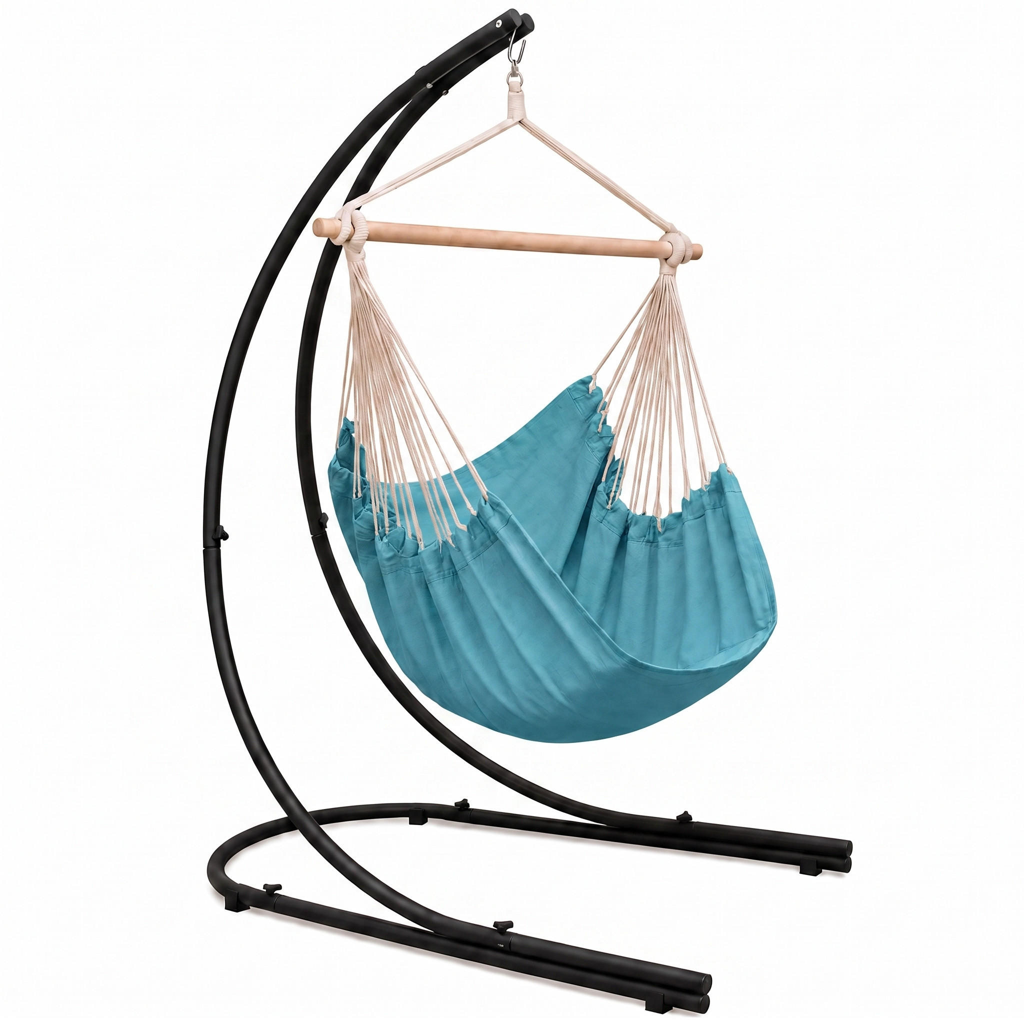 XL HÄNGESTUHL mit Gestell 210/140 cm , Blau/Schwarz - Blau, Textil (140/210/160cm) - Amanka
